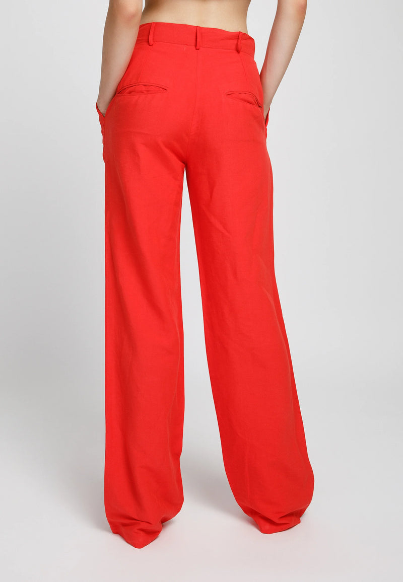 Red long linen trousers