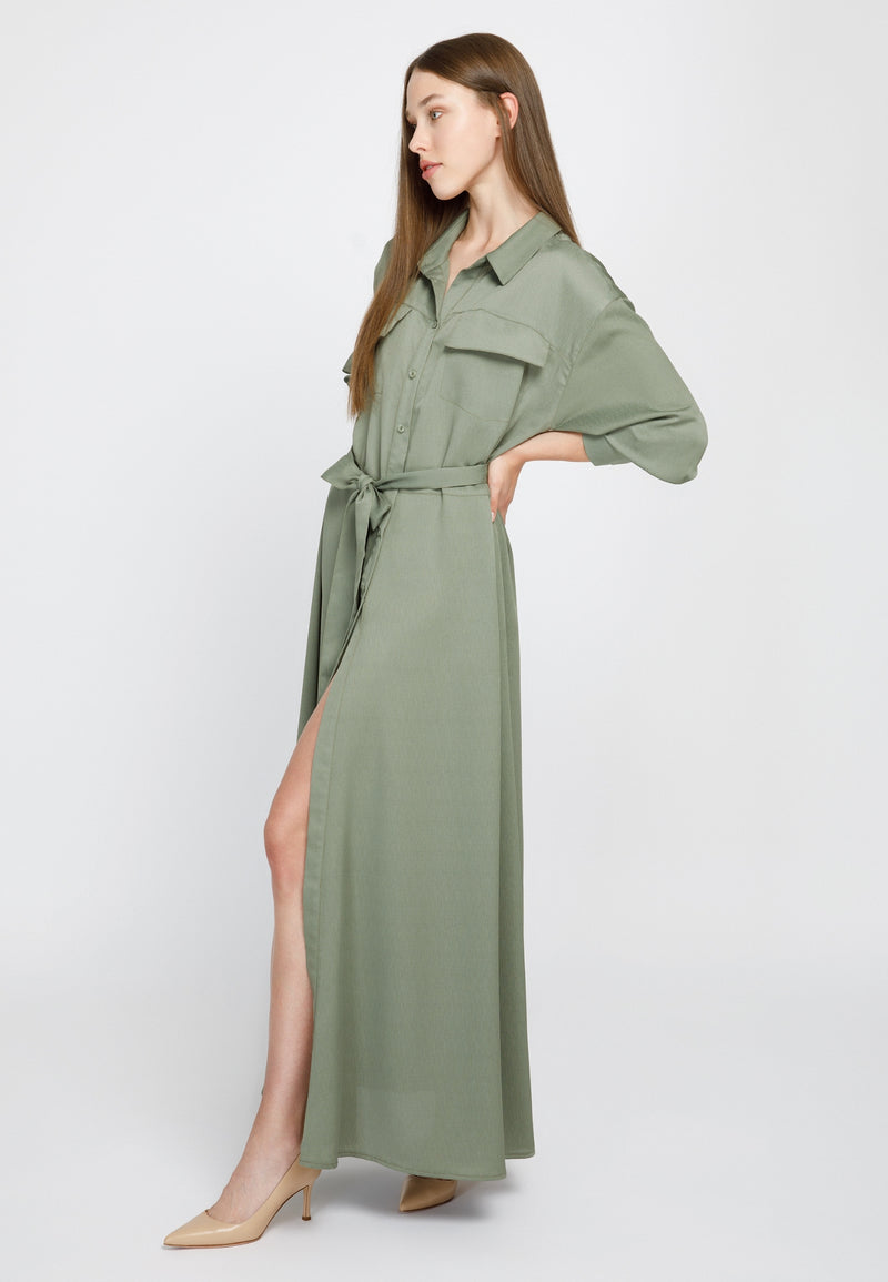 GREEN LONG SHIRT DRESS