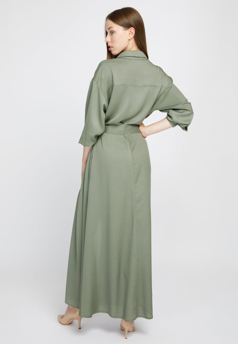 GREEN LONG SHIRT DRESS