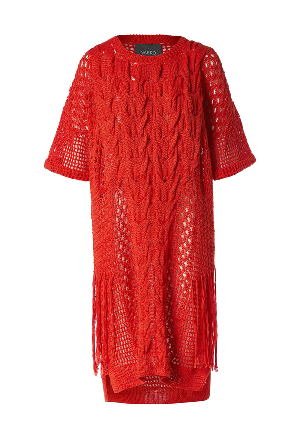 RED COTTON KNITTED DRESS