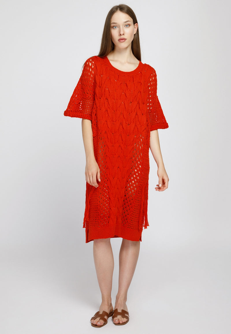 RED COTTON KNITTED DRESS
