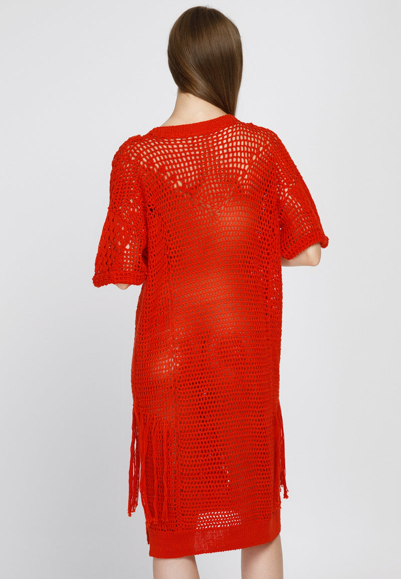 RED COTTON KNITTED DRESS