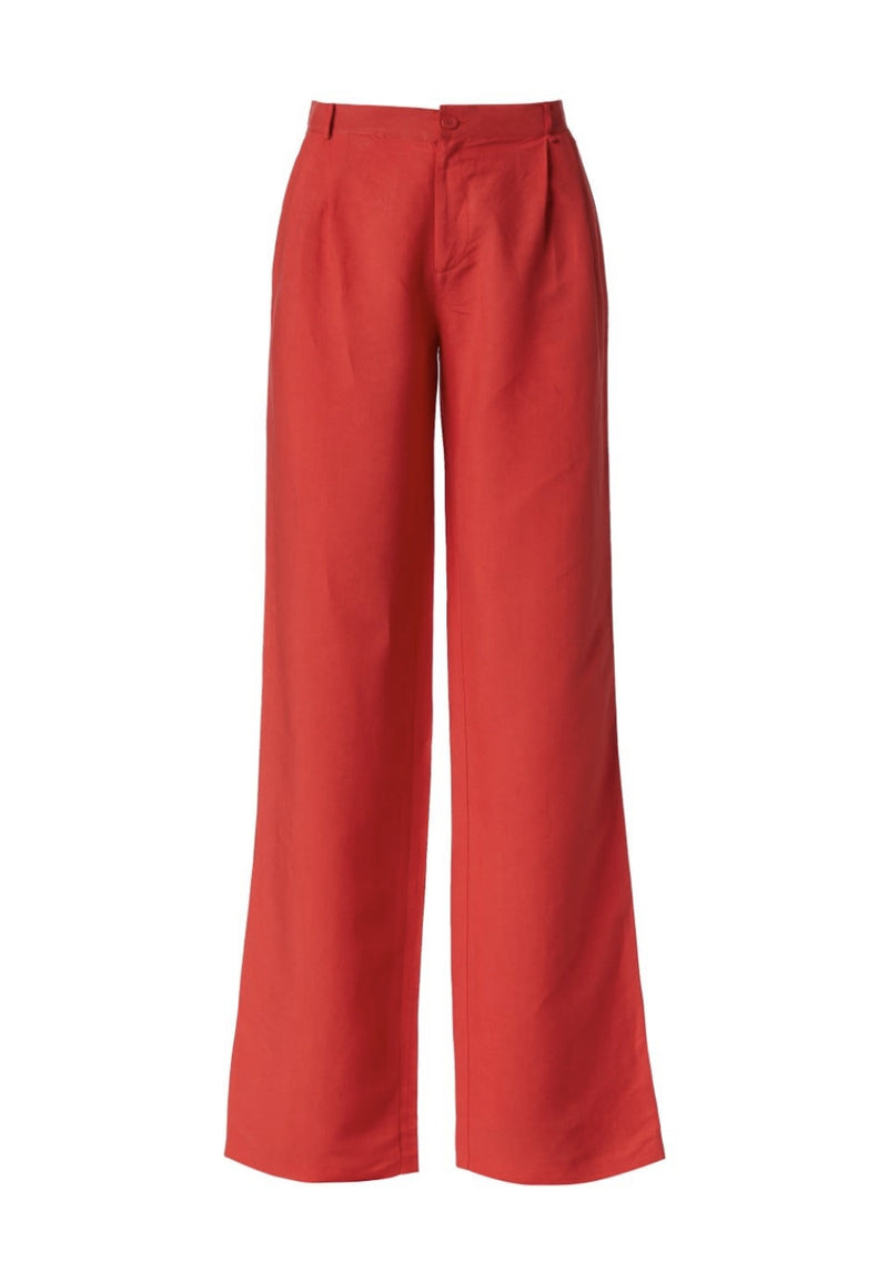Red long linen trousers