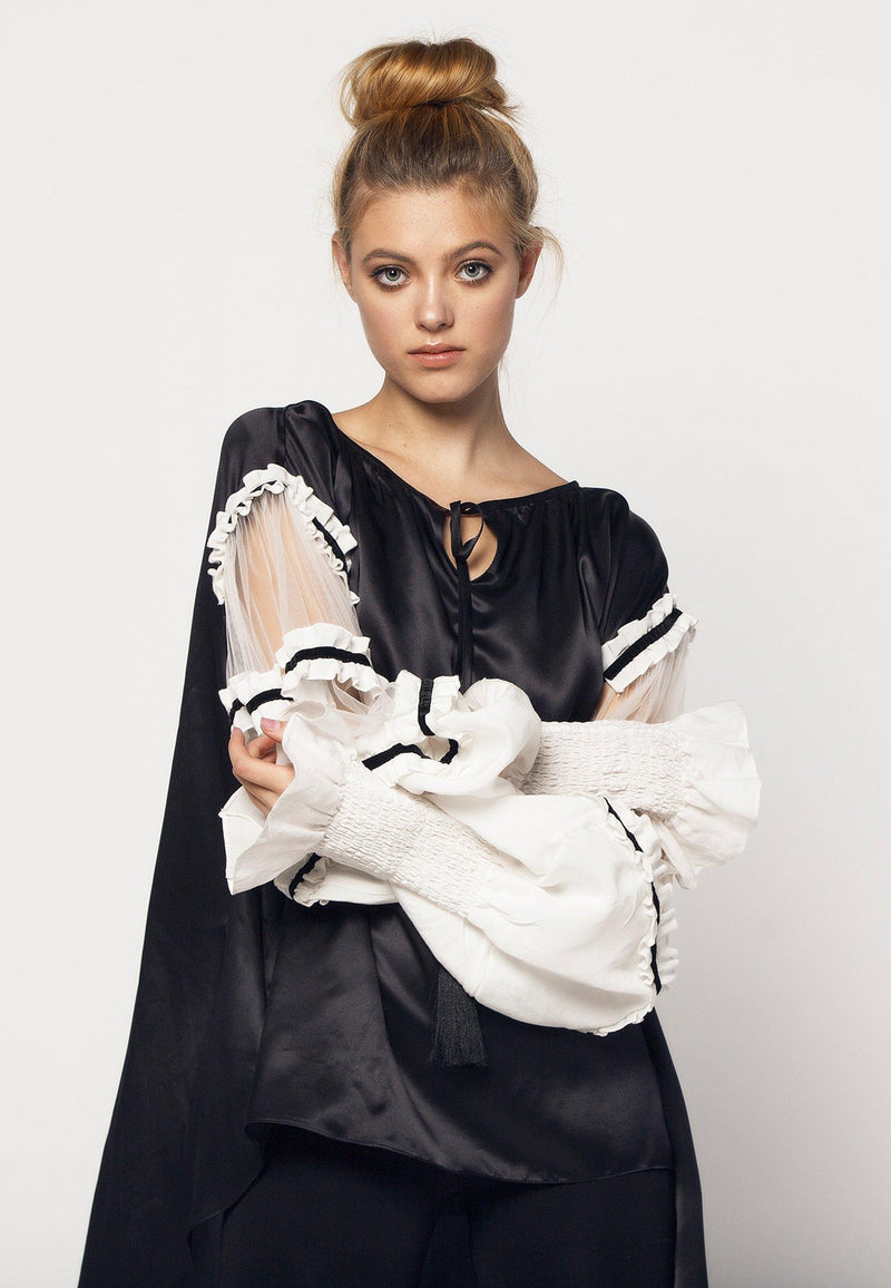Contrast Blouse with Tulle Sleeves