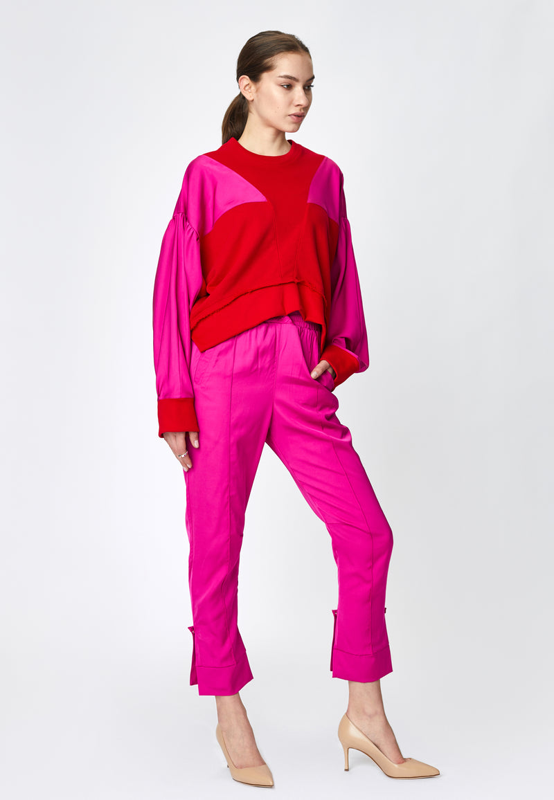 Relaxed Fit Fucsia Cotton Blend Blouse