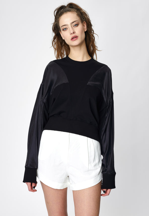 Relaxed Fit Black Cotton Blend Blouse