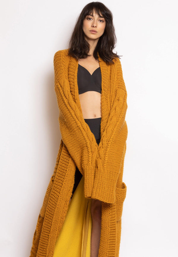 Long Wool Cardigan With Cotton Back