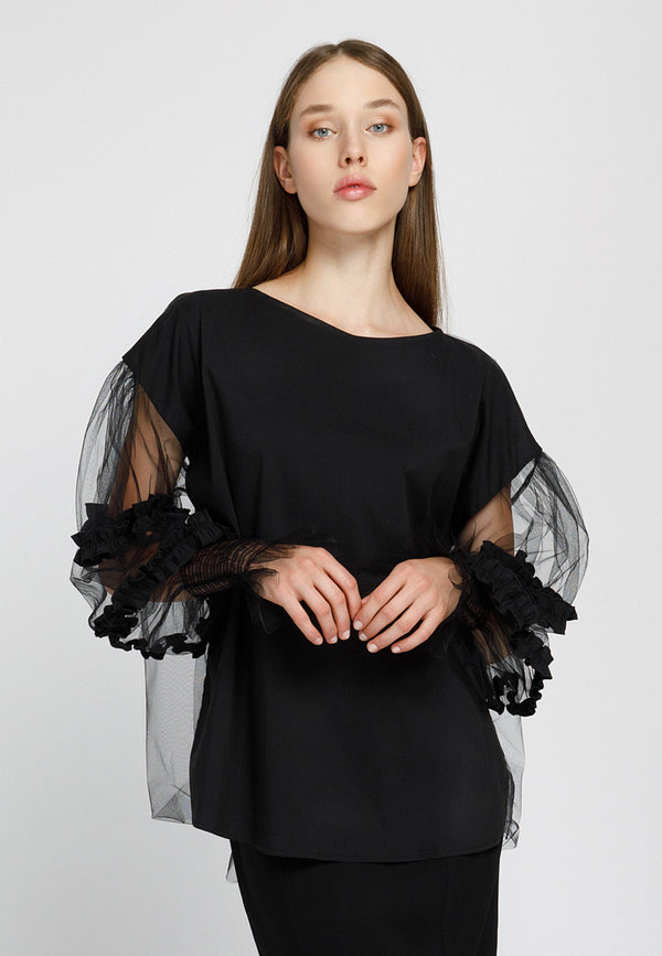 Blouse with Tulle Sleeves