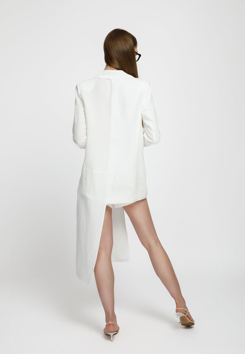 White Asymmetric Linen Blazer