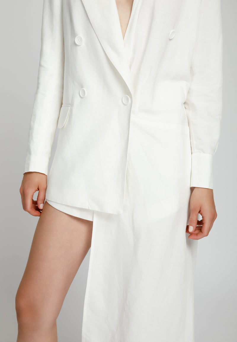 White Asymmetric Linen Blazer