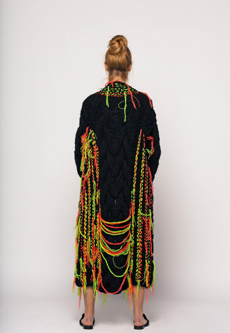 Long Embroidered Wool Cardigan