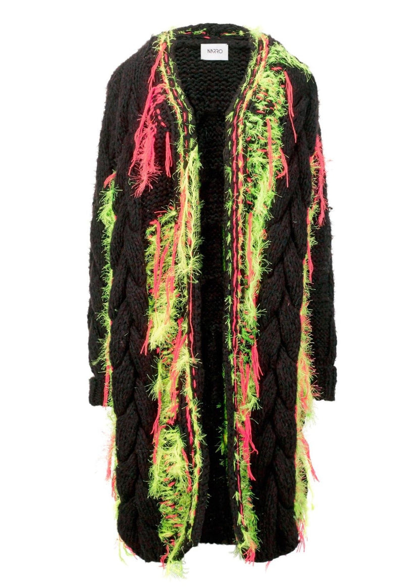 Long Embroidered Wool Cardigan